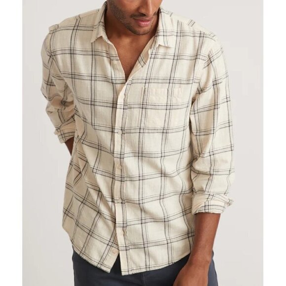 NWT Marine Layer Men's Classic Fit Twill Grey Windowpane Shirt Medium - Picture 2 of 4